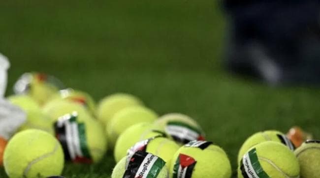 Fans throw tennis balls during Ireland vs Austria match in protest