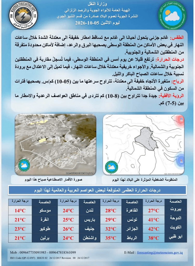 أمطار معتدلة تتوزع على مناطق العراق