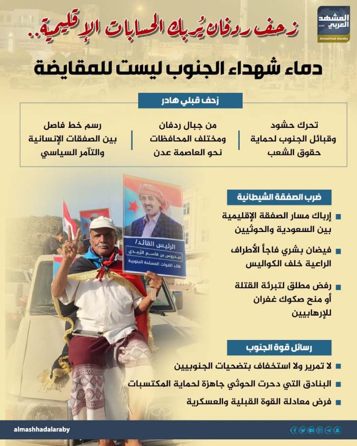 زحف ردفان يربك الحسابات الإقليمية.. دماء شهداء الجنوب ليست للمقايضة