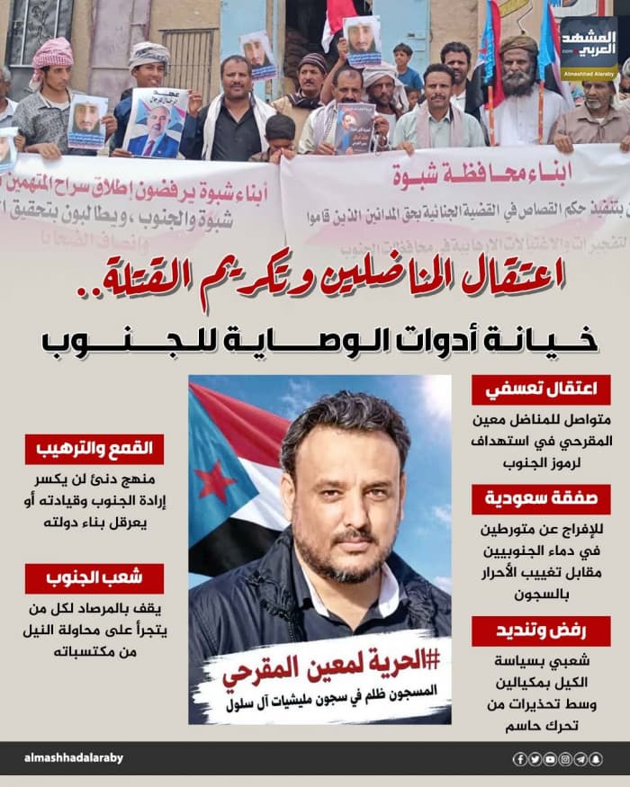 اعتقال المناضلين وتكريم القتلة.. خيانة أدوات الوصاية للجنوب (إنفوجراف)