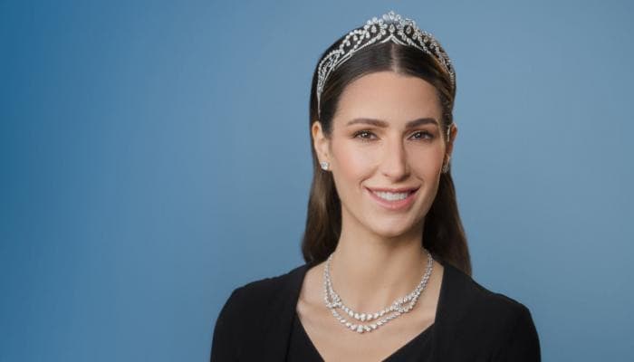 Princess Rajiya Al Hussein in navy at Jordan event