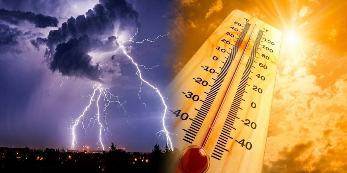 Temperature increase and thunderstorms across regions