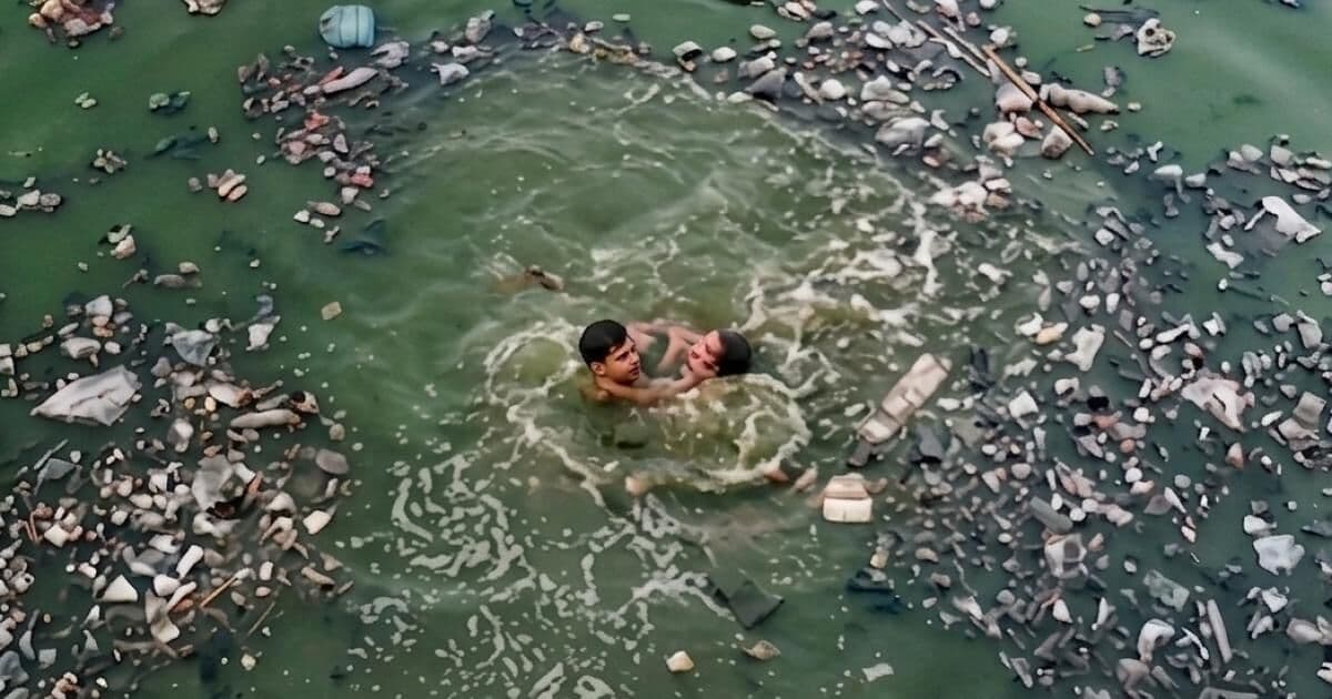 Palestinian youth rescues girl from sewage at Jabalya