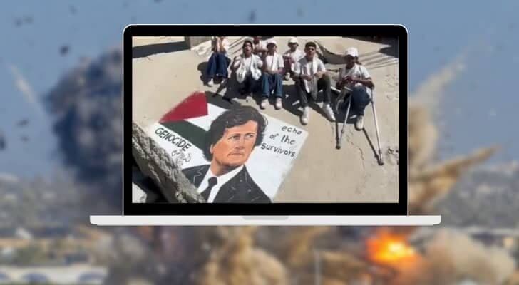 Gaza children message Tucker Carlson via mural