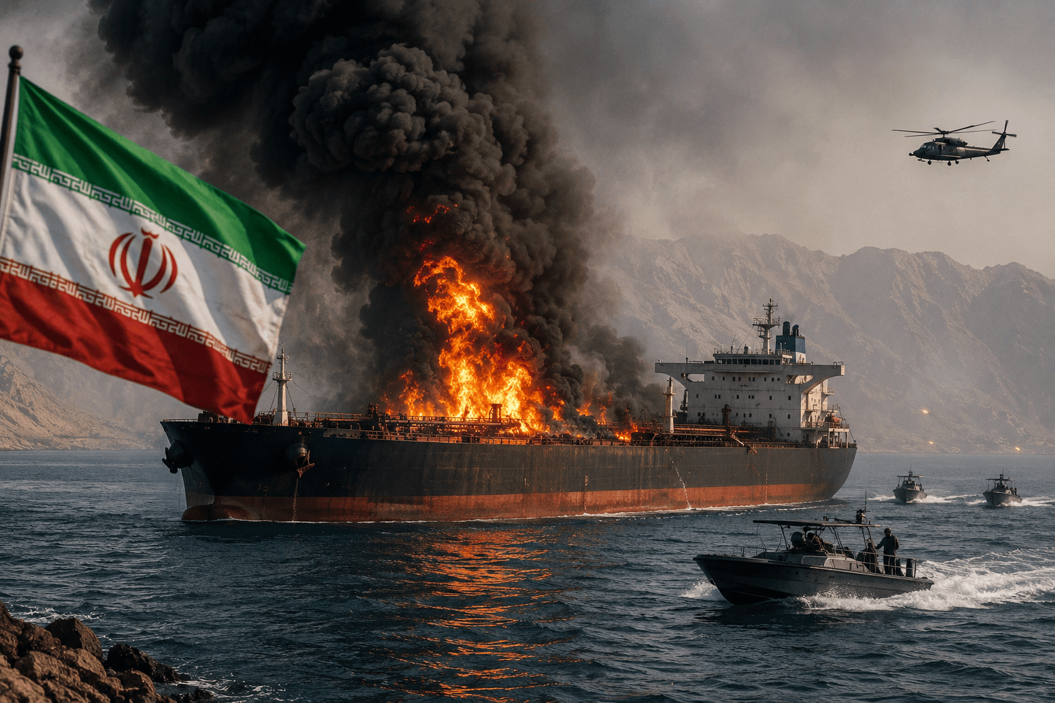 Iran Guards Confirm Oil Tanker Fire and Strait Closure