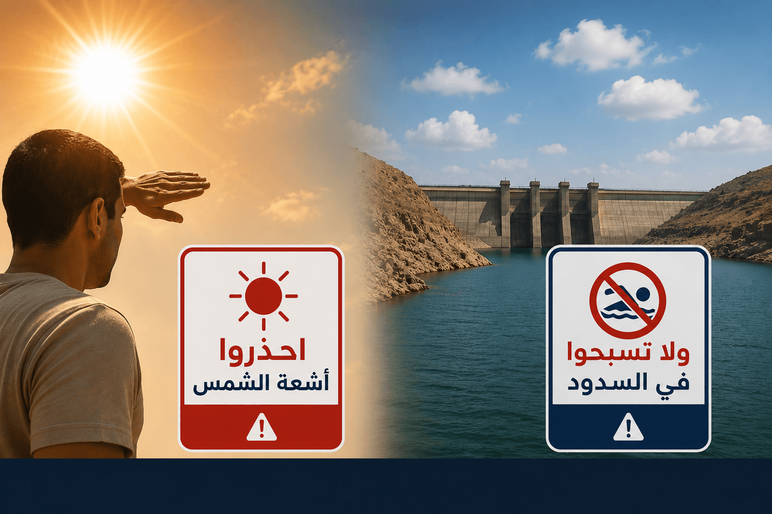 الدفاع المدني يوصي بحذر من أشعة الشمس وعدم السباحة في السدود