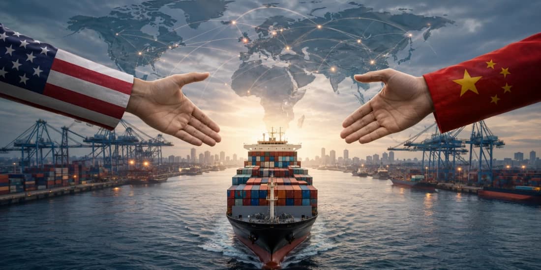 Distribution of global trade between US and China