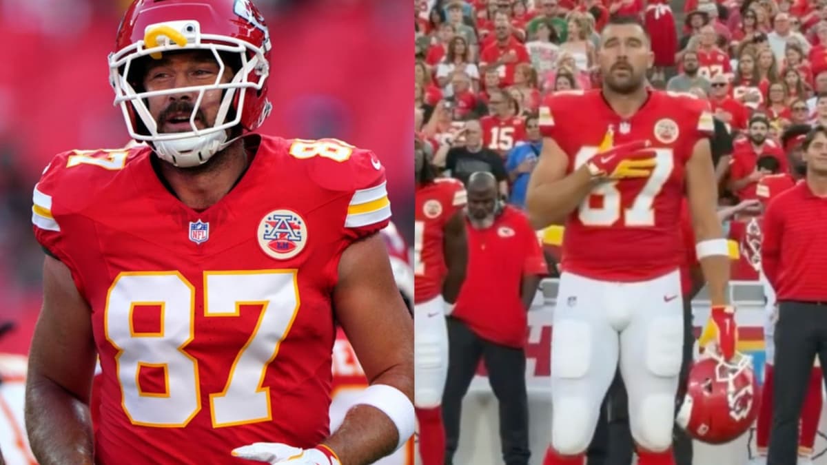 Kelce emotional during national anthem