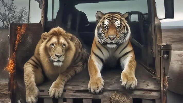 Lion and tiger appear at graduation event