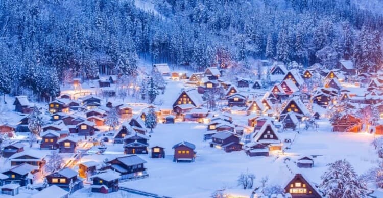 Japanese village with winter charm