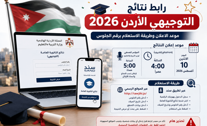 نتائج التوجيهي الأردن 2026 وكيفية الاستعلام
