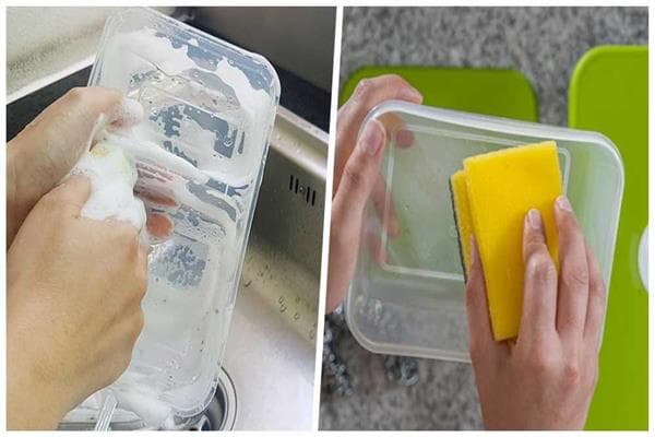 Cleaning plastic food containers