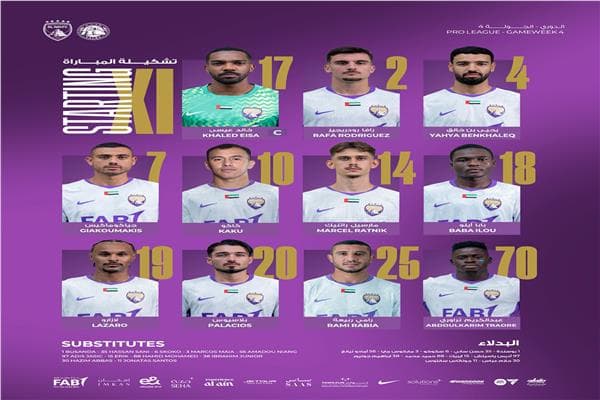 تشكيل العين أمام كلباء في الدوري