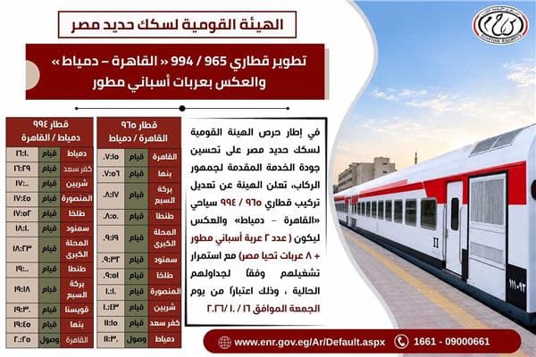 Railway Authority upgrades Cairo-Damietta trains