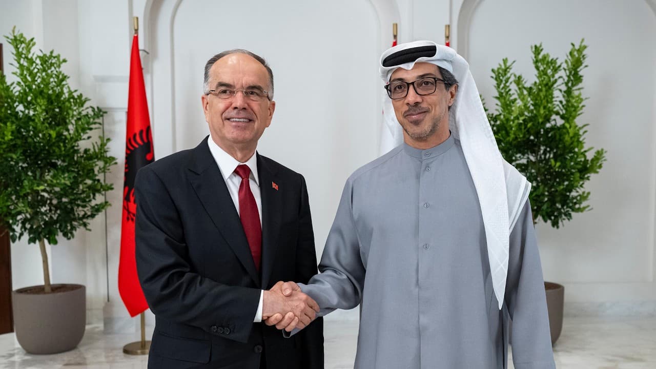 منصور بن زايد ورئيس ألبانيا يبحثان تعزيز التعاون