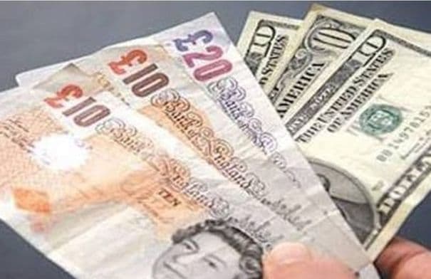 Pound falls versus dollar, rises versus euro