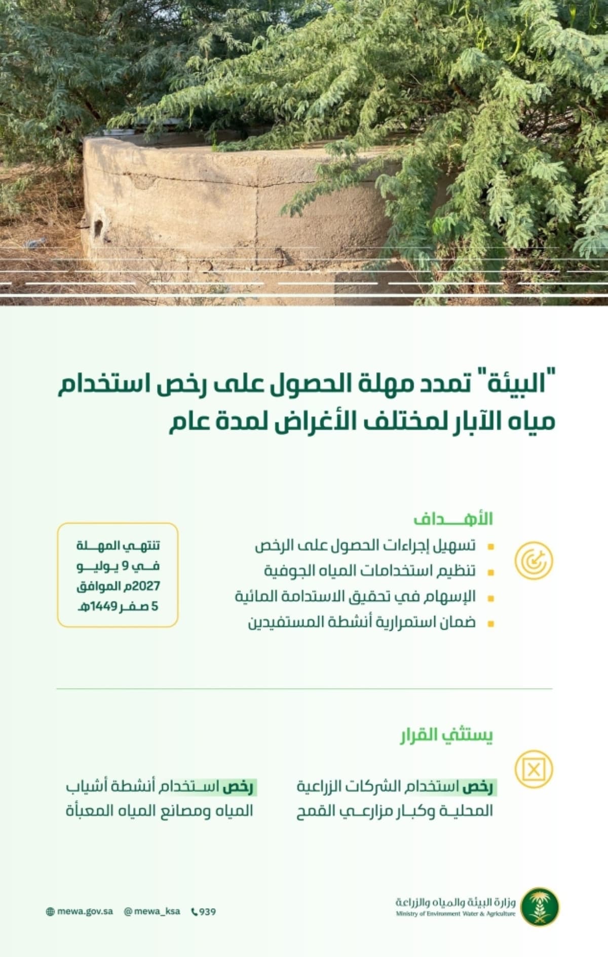 «البيئة» تكرر مهلة رخص المياه لمدة عام