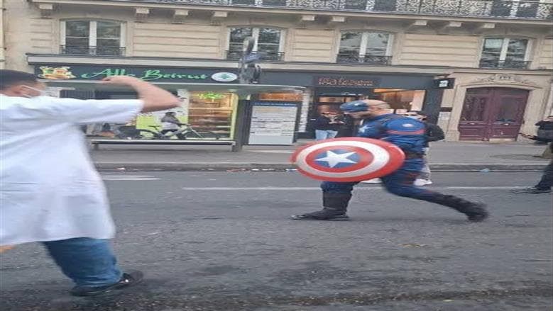 Captain America appears during French protests