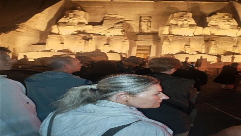Tourists gather at Abu Simbel for sunrise viewing