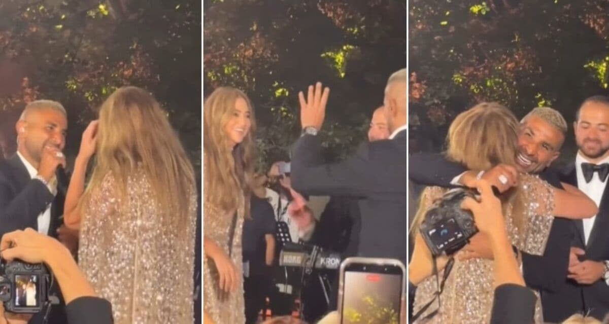 Ahmed Saad jokes with Julia Boutros at her son's wedding
