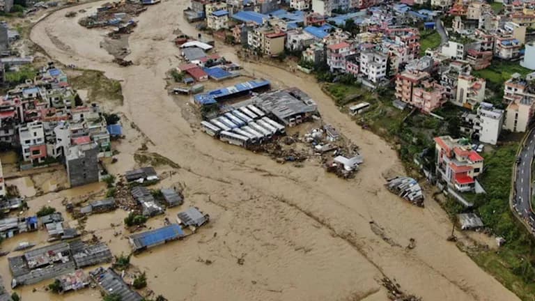 Nepal floods destroy bridge and homes