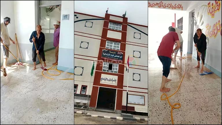 مديرة مدرسة بالدقهلية تقتضي بمساعدة الطلاب والمعلمين لتنظيف الفصول