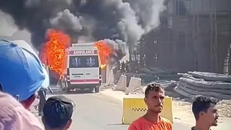 Ambulance catches fire in Badrashin, crew safe