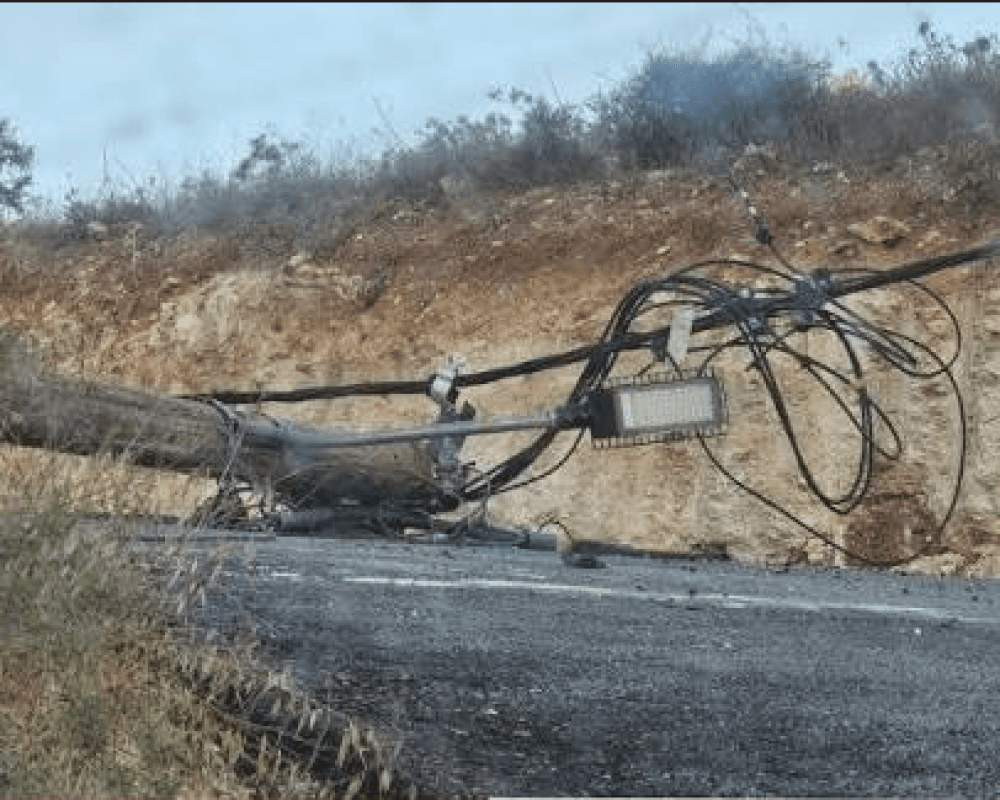 Settlers damage poles and monument south of Nablus