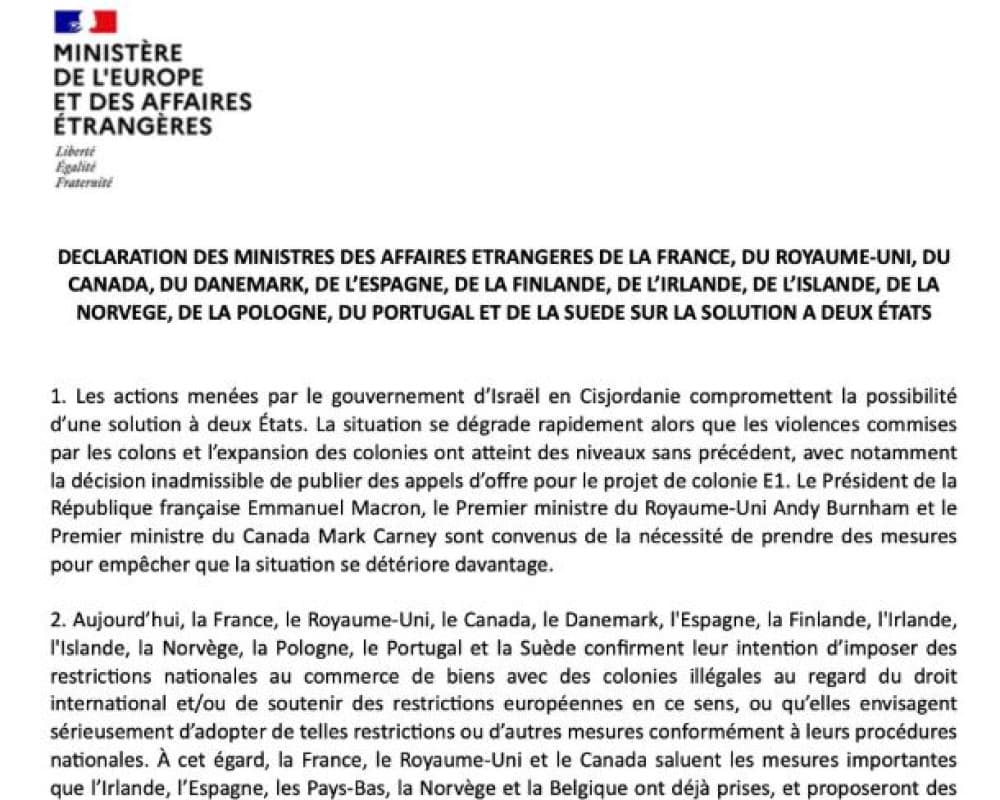 France and 11 nations to stop trade with Israeli settlements