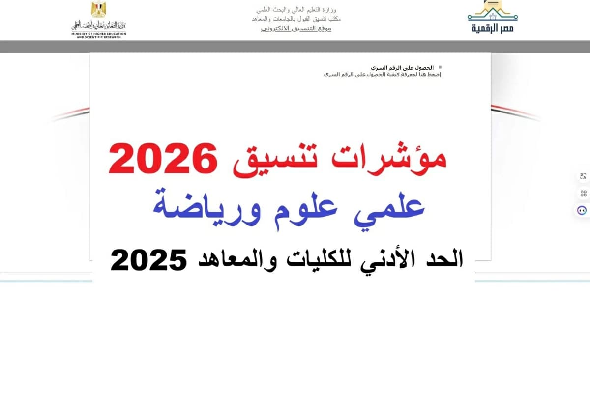 مؤشرات تنسيق الثانوية 2026 للكليات التخصصية