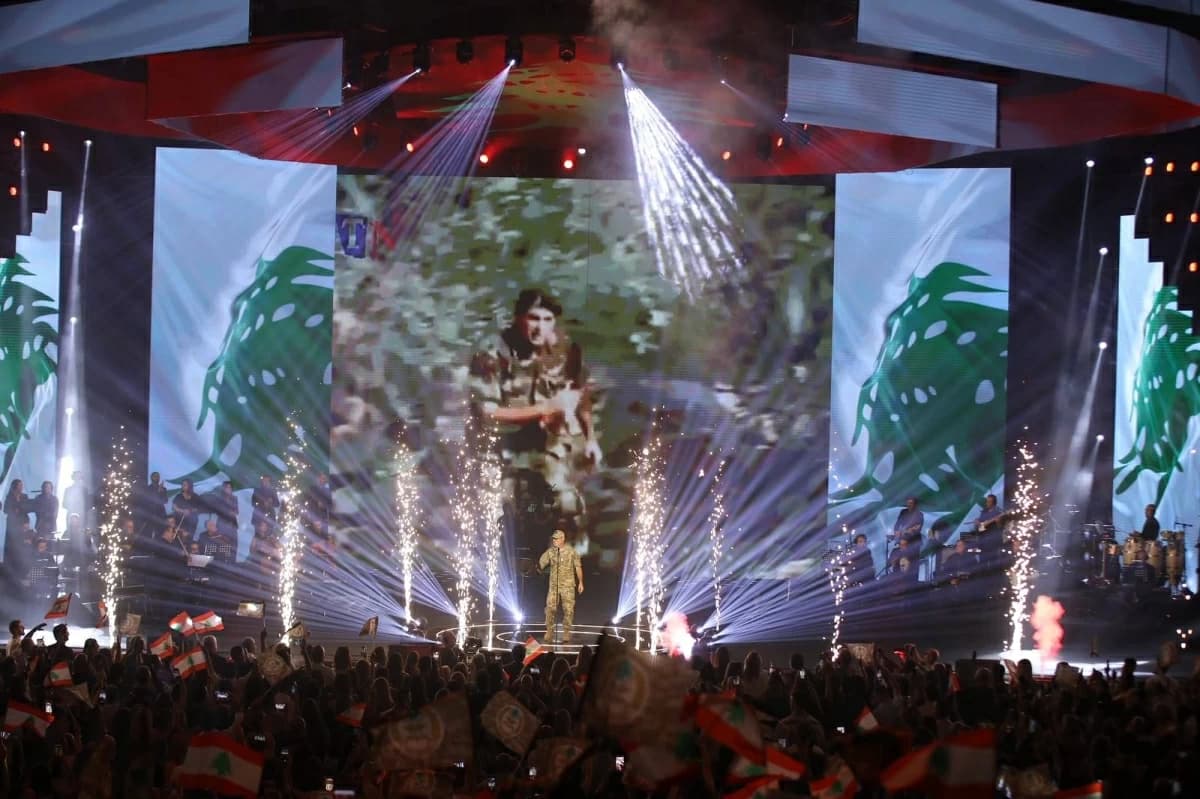 Wael Kfoury in military uniform at Beirut concert
