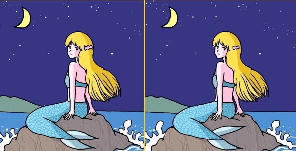 Find the 3 differences in the mermaid puzzle