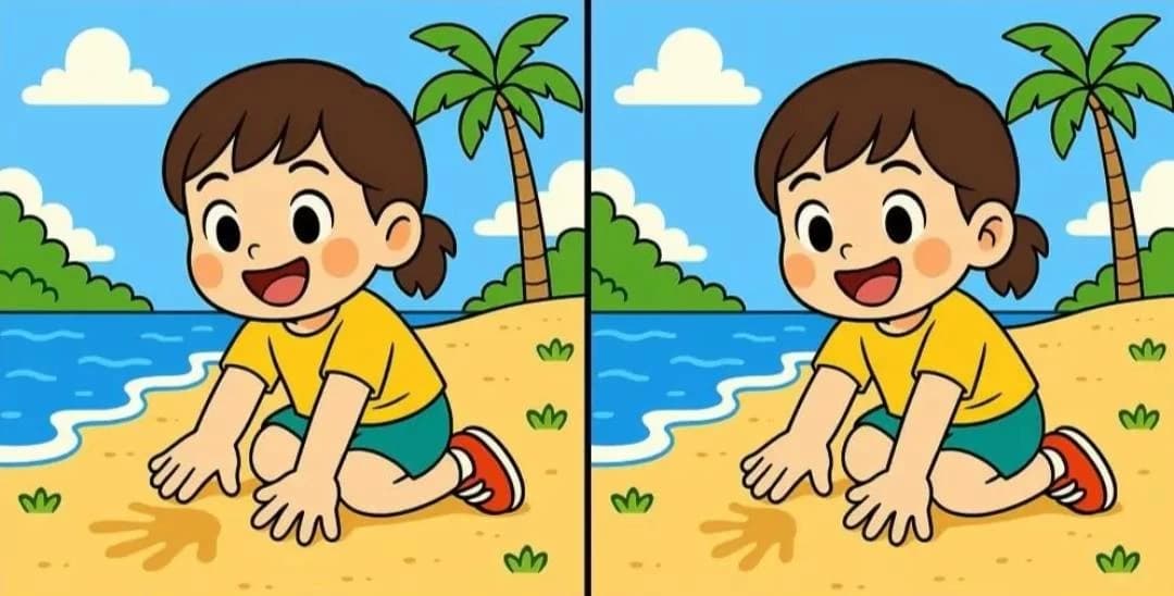 ابحث عن الاختلافات الثلاثة في لغز الطفلة على الشاطئ