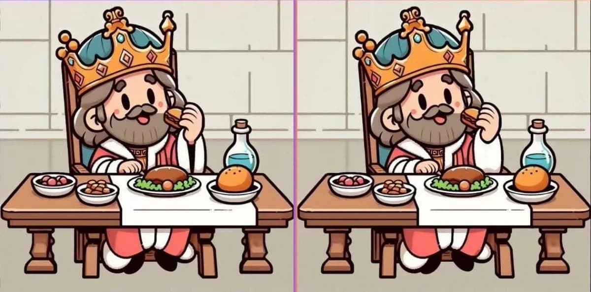Identify the three differences in the king’s dinner image