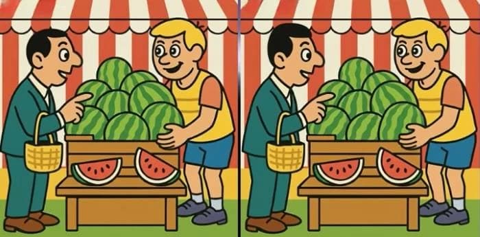 Man buys watermelon, spot 3 differences