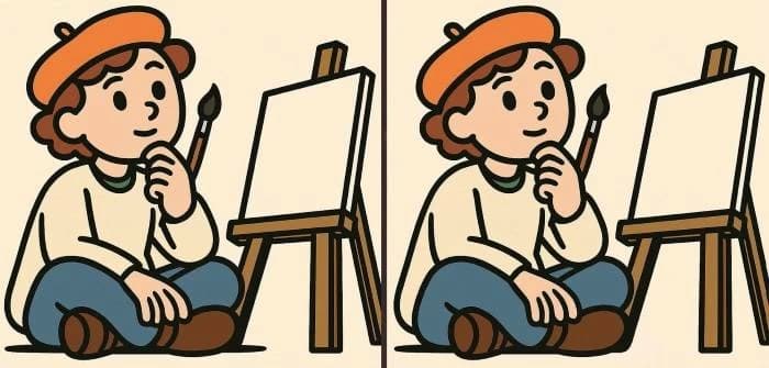 Spot the 3 differences in the painter and canvas