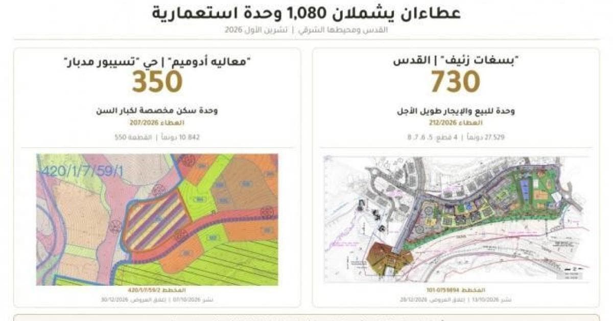 Occupation proposes two tenders for 1080 Jerusalem settlements