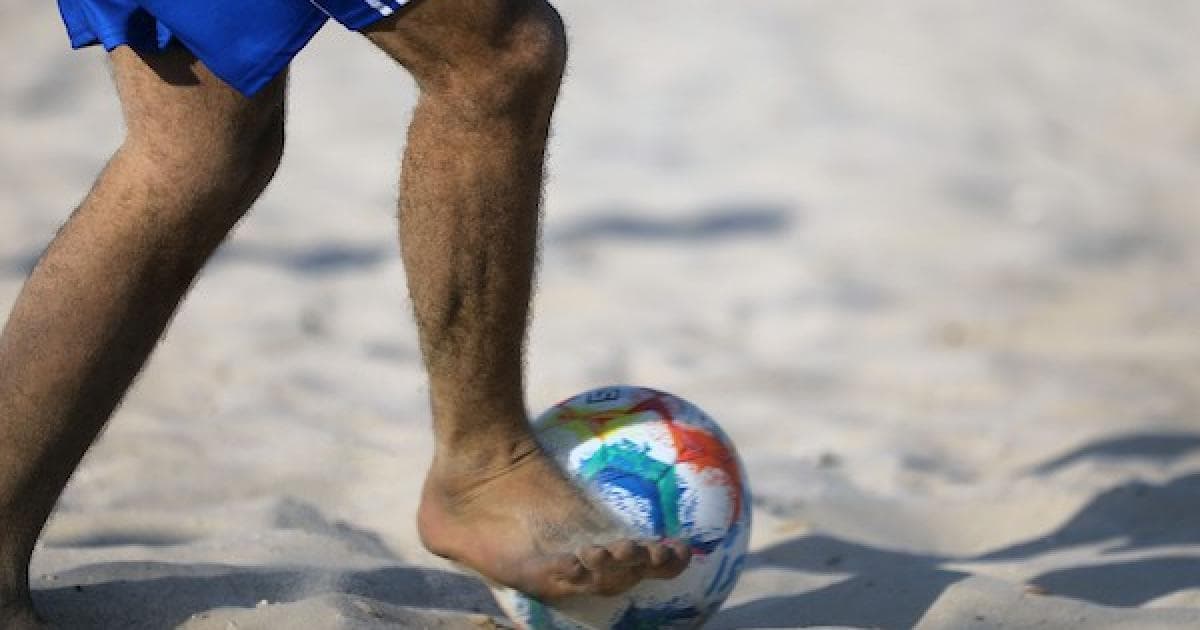 Beach soccer game on Gaza City coast