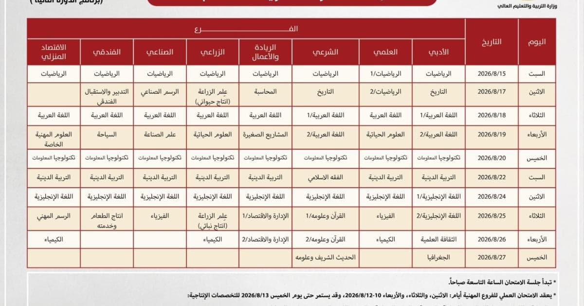 تربية تنشر برنامج الدورة الثانية لثانوية 2028