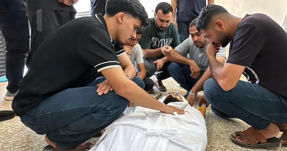 Palestinians mourn Muhammad Abu Assad after Israeli airstrike near Al-Shuhada Al-Aqsa Hospital