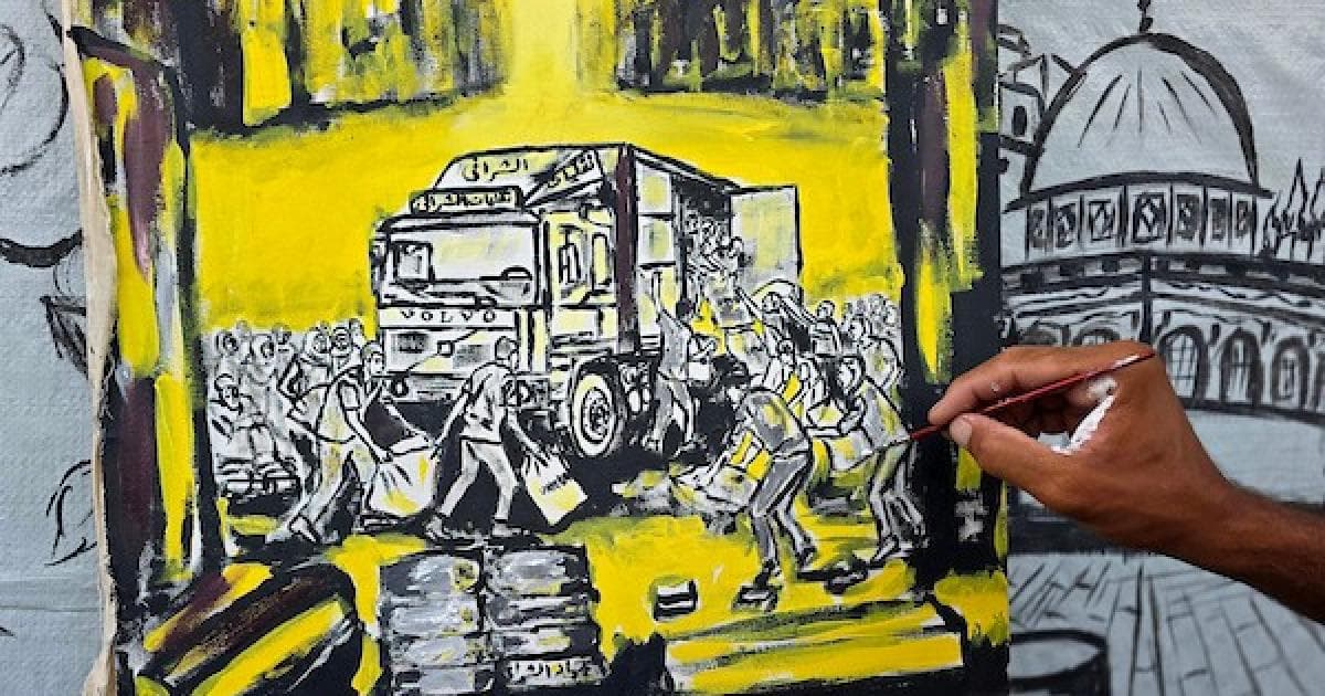 Palestinian artists depict war and displacement scenes