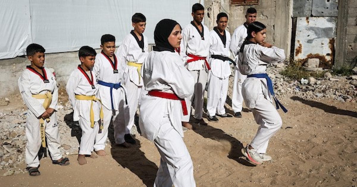 Gaza children practice taekwondo amid war damage