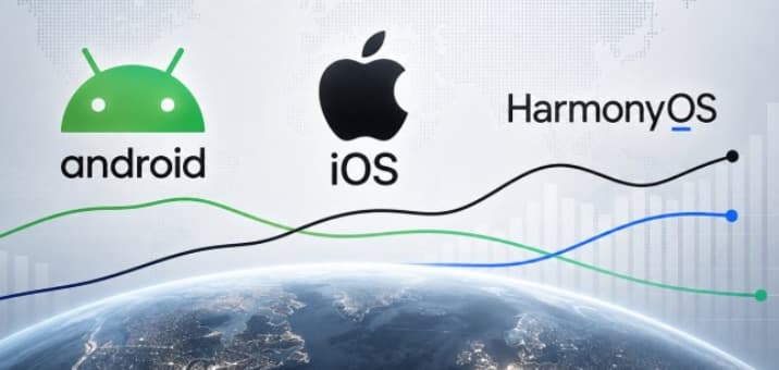 Android dominates globally while HarmonyOS challenges iOS in China