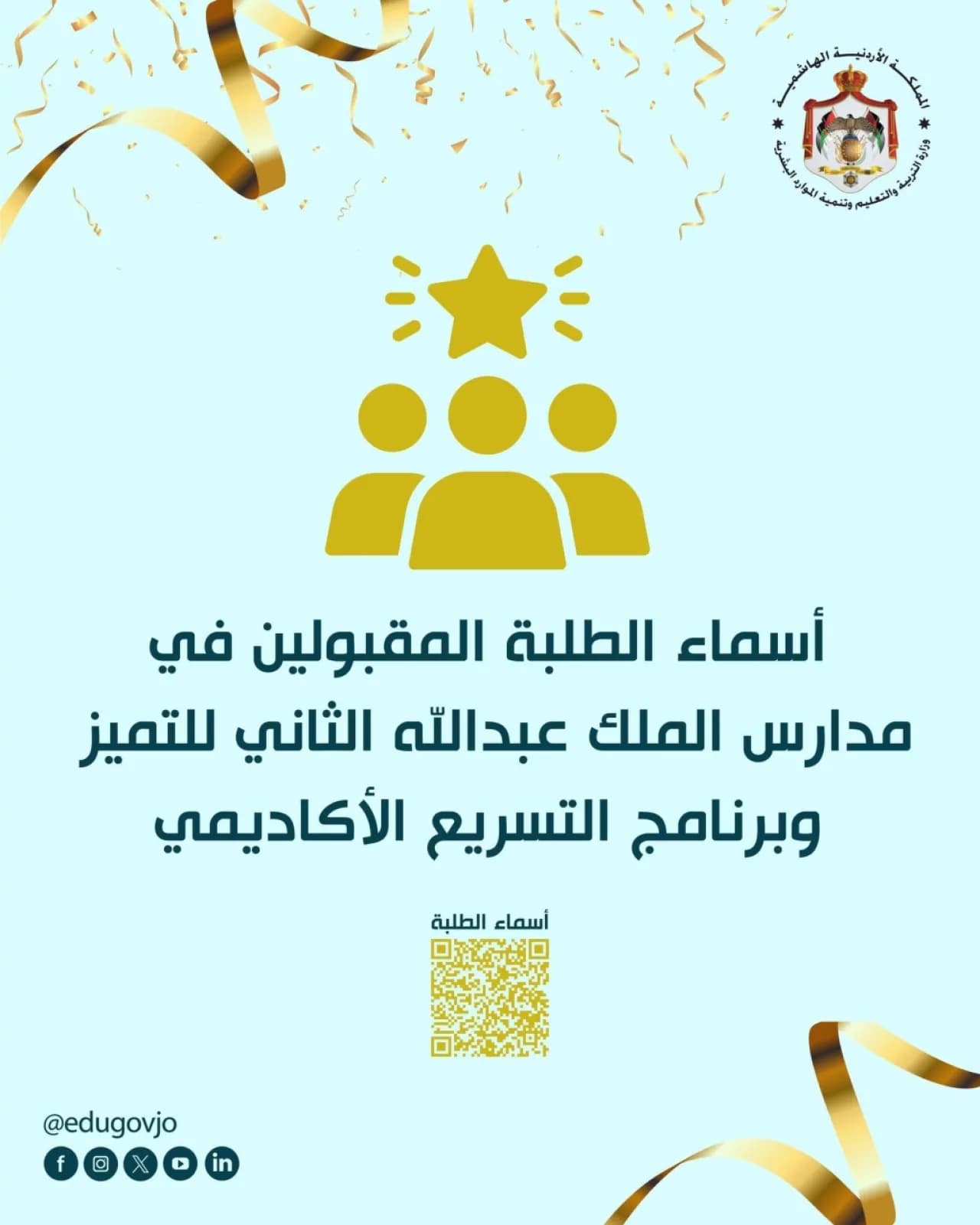 Admitted students at King Abdullah II Schools