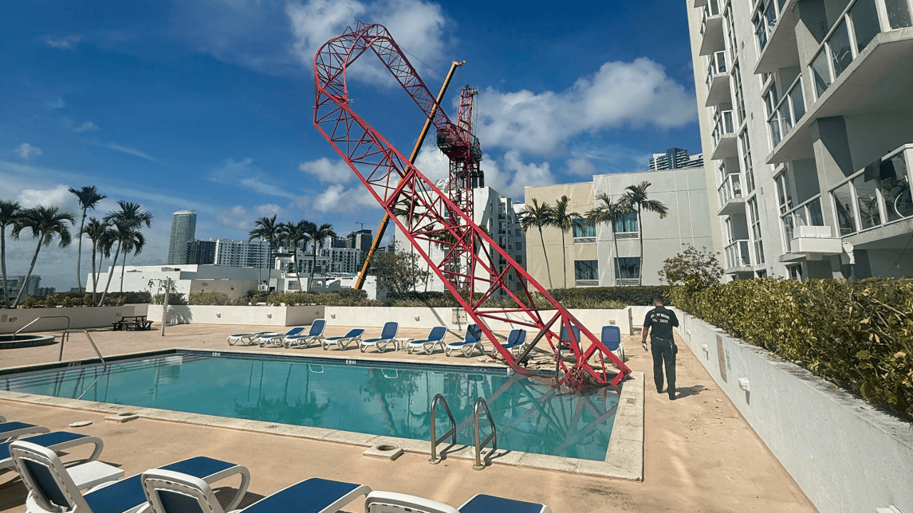 Crane arm collapses onto Miami rooftop pool