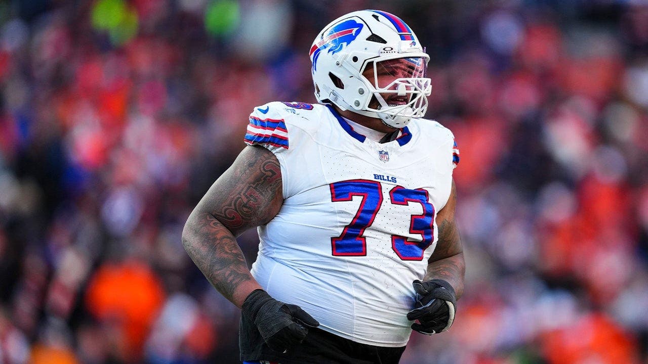 Bills' Dion Dawkins cleans dog waste at practice