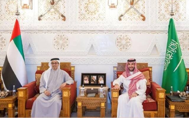 وزير الدفاع السعودي يبحث التعاون مع منصور بن زايد
