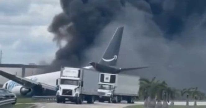 Amazon cargo plane runs off runway