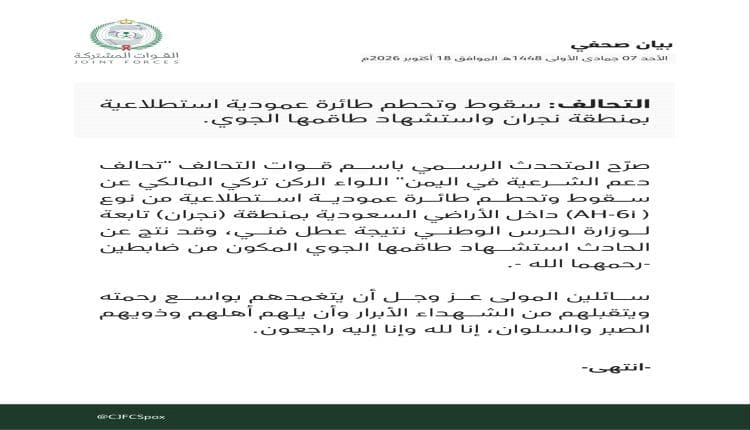 Coalition Reports Drone Downing in Najran