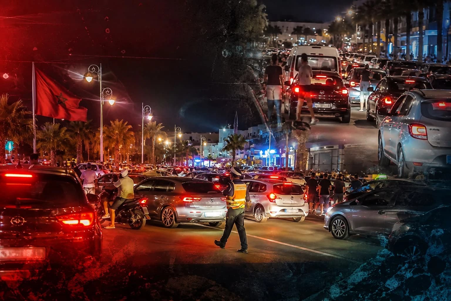 Traffic congestion in Martil with long car queues